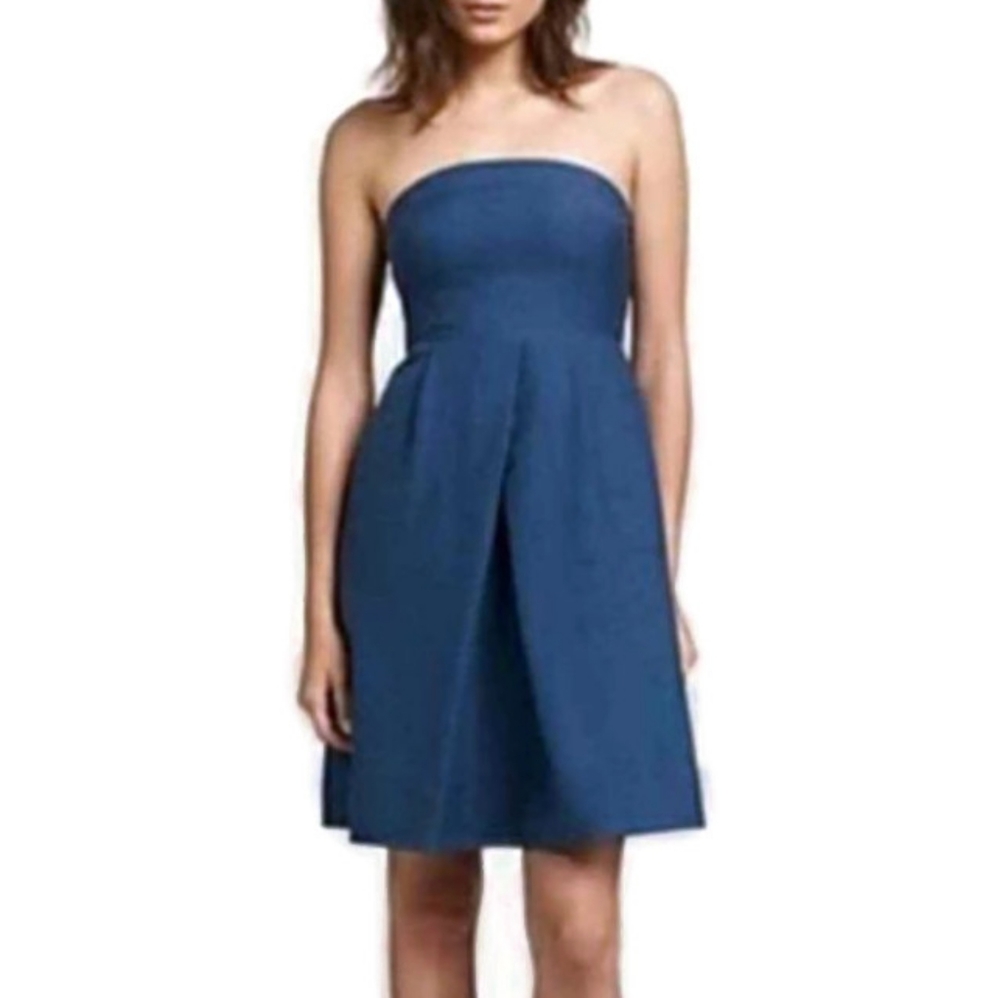 NWOT J. Crew Blue Cotton Strapless Mini Fit & Flare Dress Size 2P
